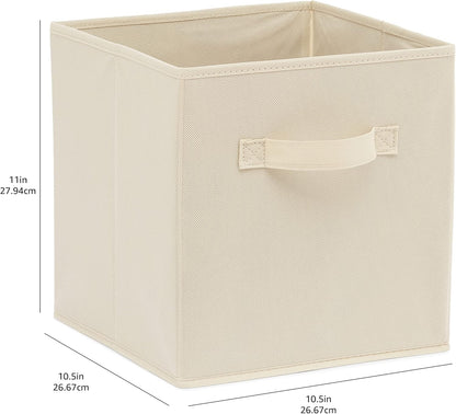 Amazon Basics Collapsible Fabric Storage Cubes Organizer with Handles, Sturdy, Beige
