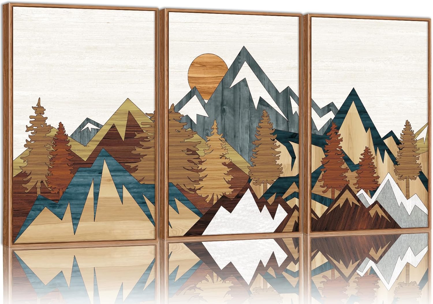 SIGNINART Large Mountain Framed Canvas Wall Art, Boho Sunrise Wilderness Art Prints, Vintage Forest