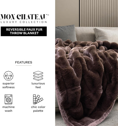 Mon Chateau Premium Reversible Luxury Faux Fur Throw for Couch, Sofa, or Bed - Plush Cozy Soft