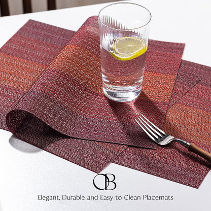 Placemats Set of 6 - Easy Clean Woven Vinyl Placemats for Dining Table, Indoor/Outdoor Place Mats