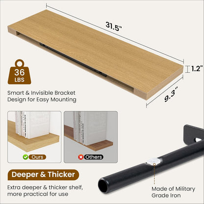 Fun Memories Floating Shelves for Wall, 32 Inch Rustic Wood Wall Mounted Shelves for Bathroom