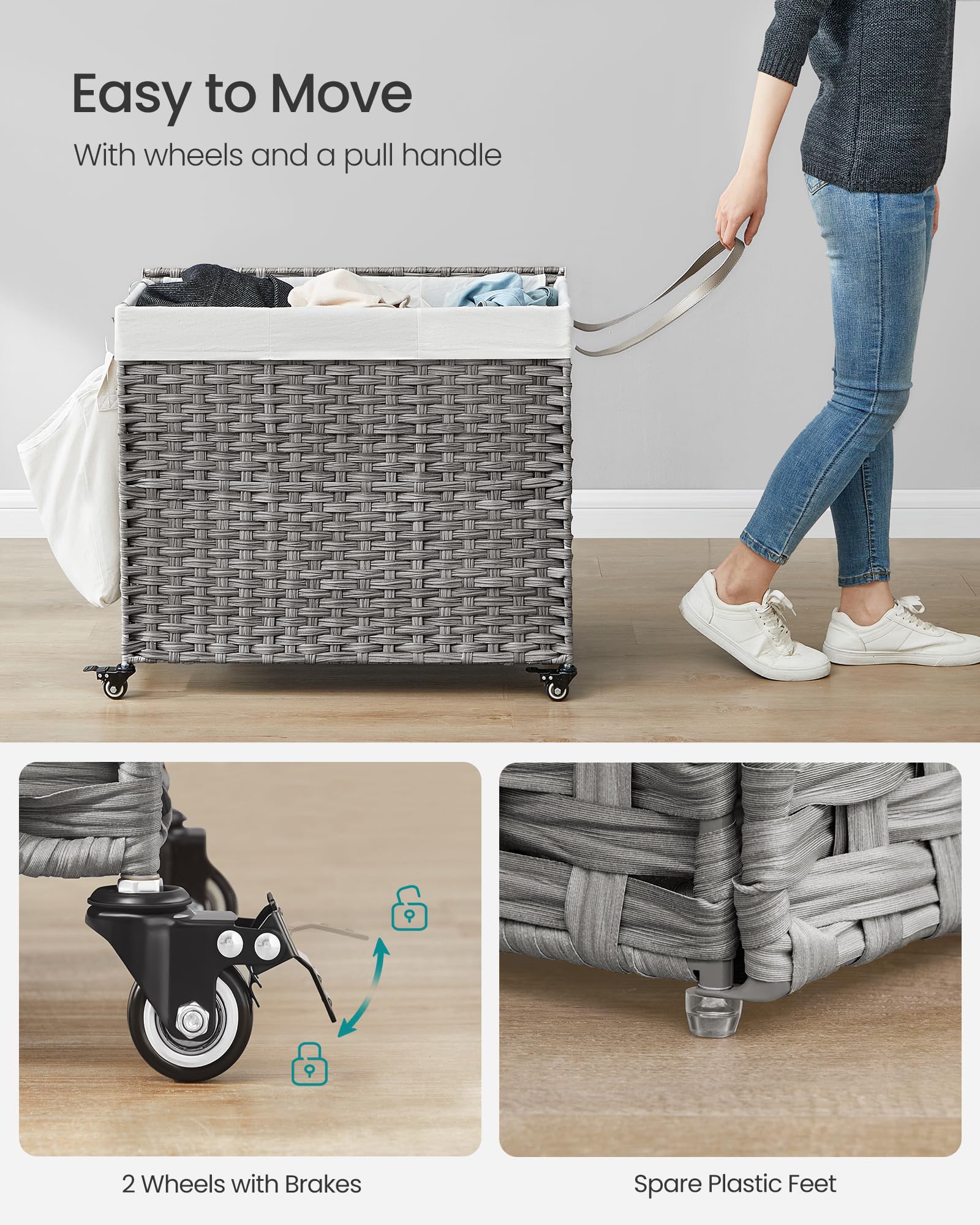 SONGMICS Laundry Hamper with Lid, 42.3 Gallons (160 L), Rolling Laundry Basket with Wheels