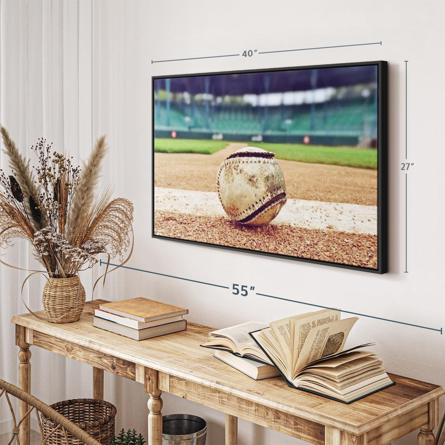 ElephantStock Baseball In Stadium Wall Art - Horizontal Framed Canvas - 1-Piece Living Room Wall