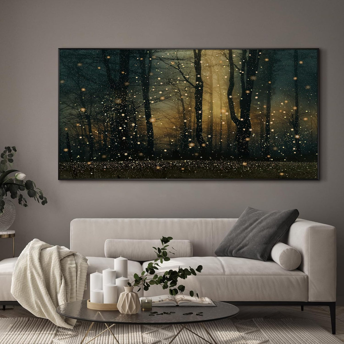 SIGNWIN 36"x72" Extra Large Framed Wall Art Magical Firefly Forest at Twilight, Enchanted Nature
