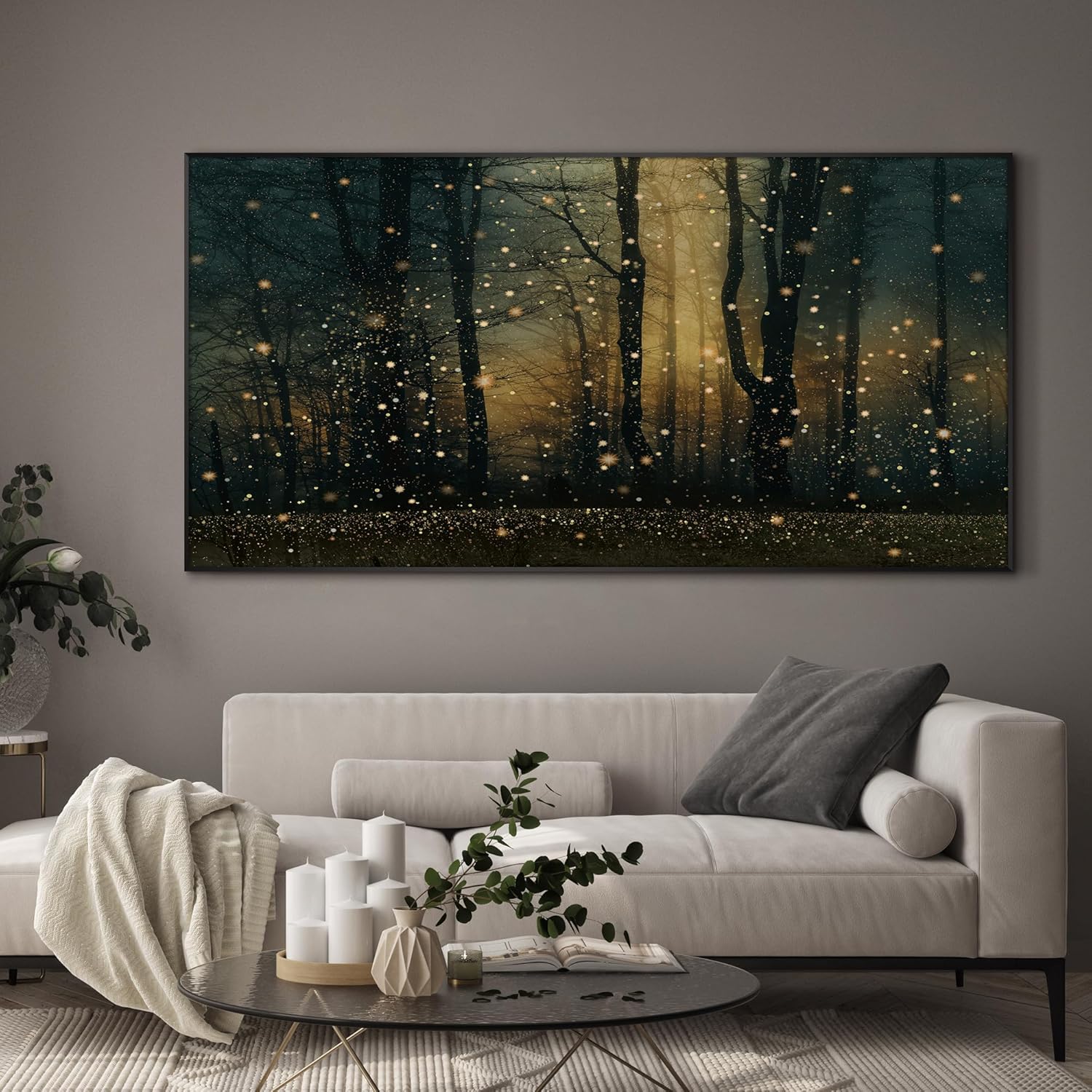 SIGNWIN 36"x72" Extra Large Framed Wall Art Magical Firefly Forest at Twilight, Enchanted Nature