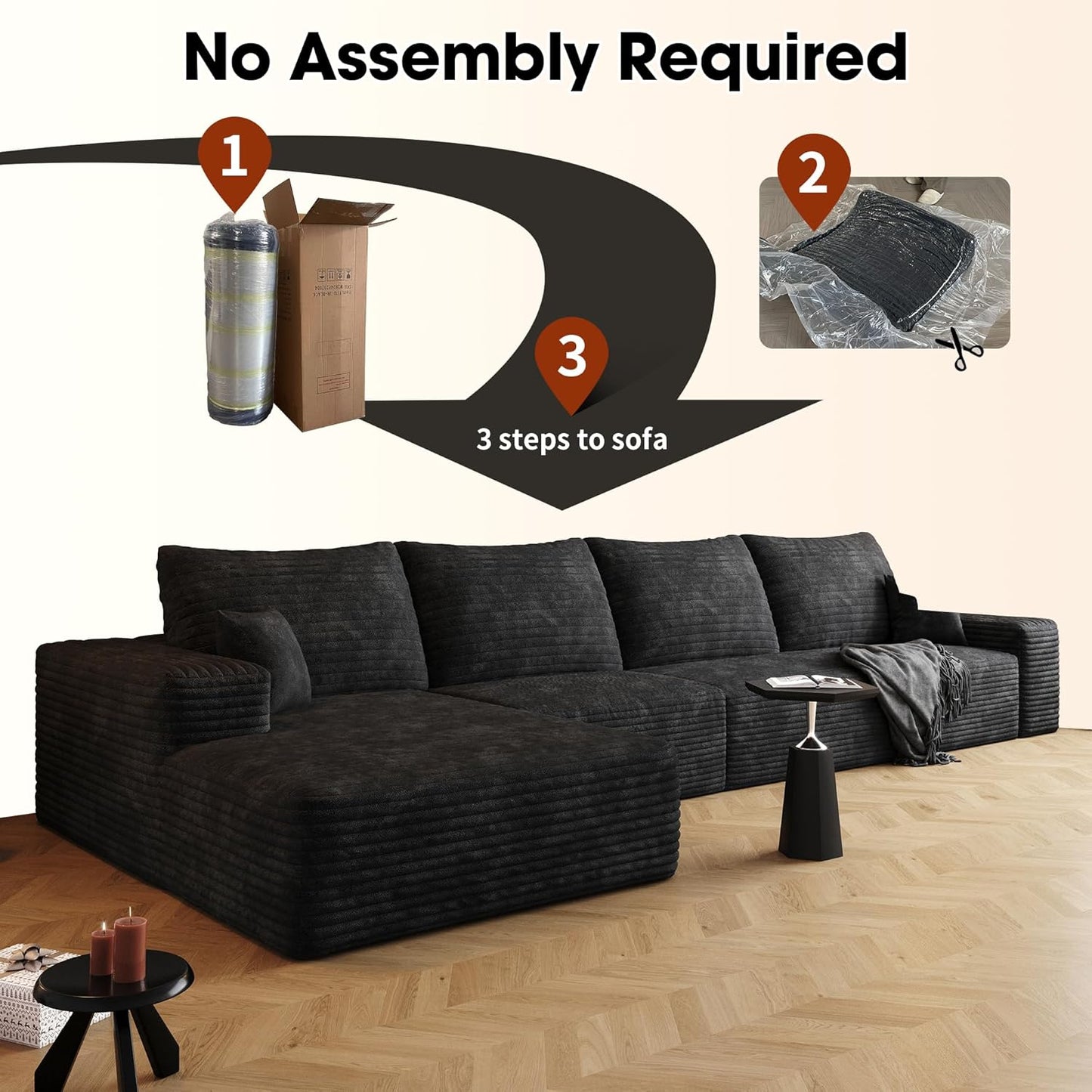 136" Sectional Couches for Living Room Modern Modular Sofa with L-Shape Couchs Upholstered Boneless