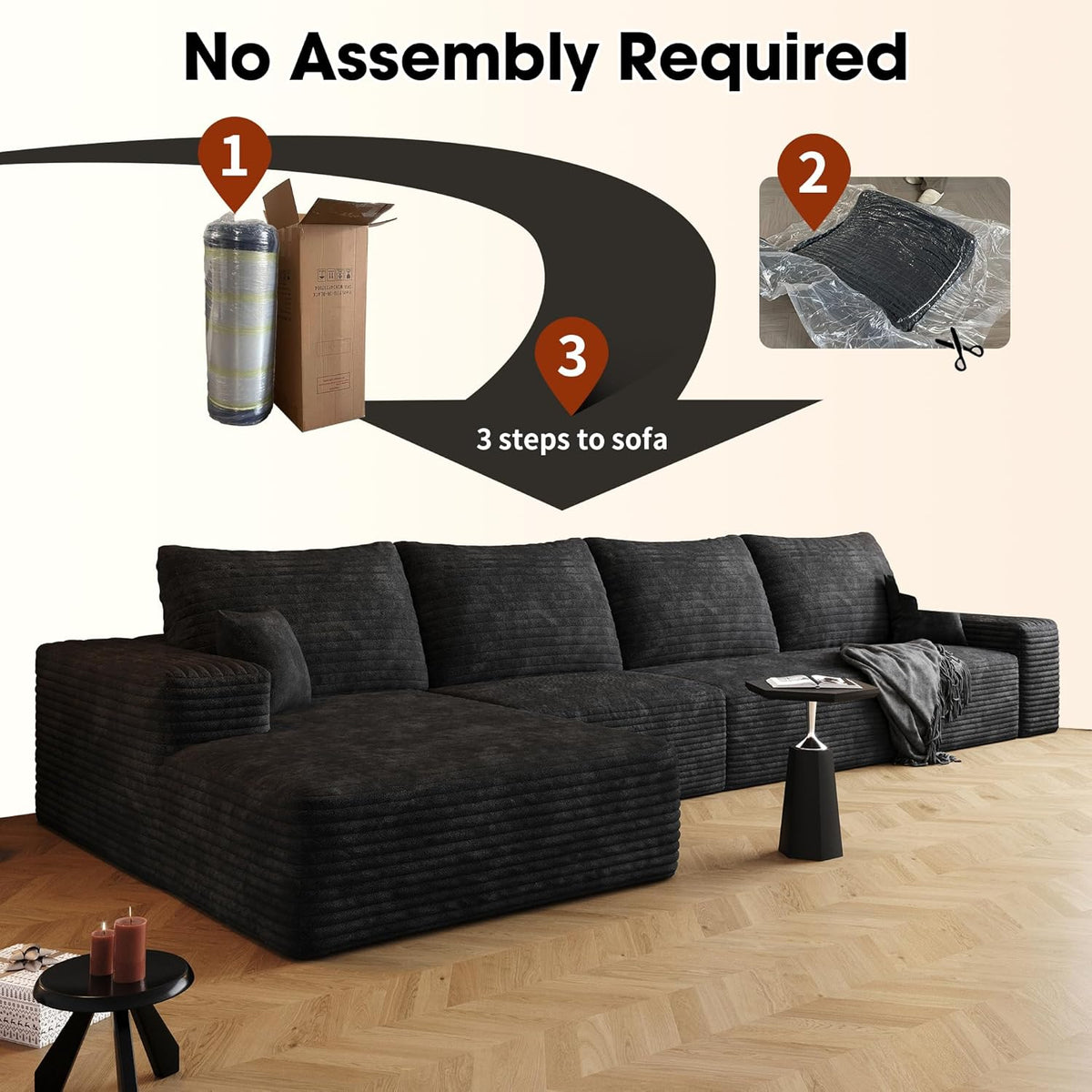 136" Sectional Couches for Living Room Modern Modular Sofa with L-Shape Couchs Upholstered Boneless