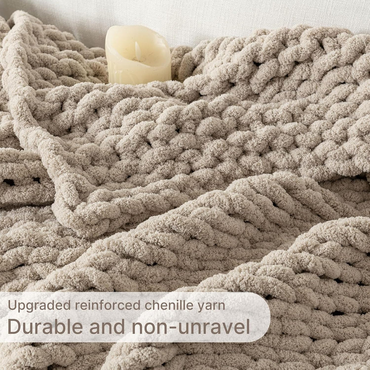 Chunky Knit Blanket Throw, 100% Hand Knit Throw Blanket Handmade Chenille Cable Knit Throw for