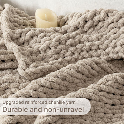 Chunky Knit Blanket Throw, 100% Hand Knit Throw Blanket Handmade Chenille Cable Knit Throw for