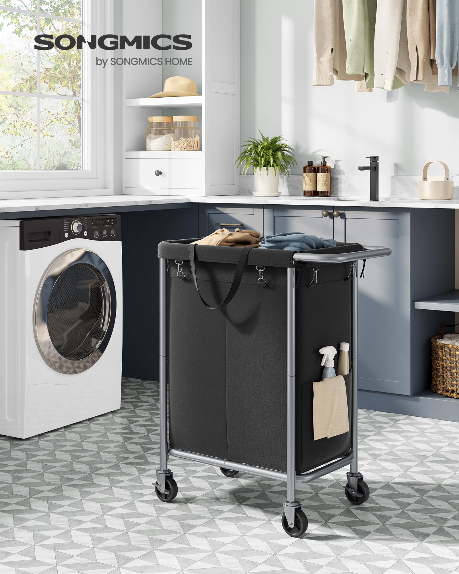SONGMICS Laundry Basket with Wheels, 2-Section Rolling Laundry Hamper, 37 Gallons (140 L)