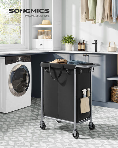 SONGMICS Laundry Basket with Wheels, 2-Section Rolling Laundry Hamper, 37 Gallons (140 L)
