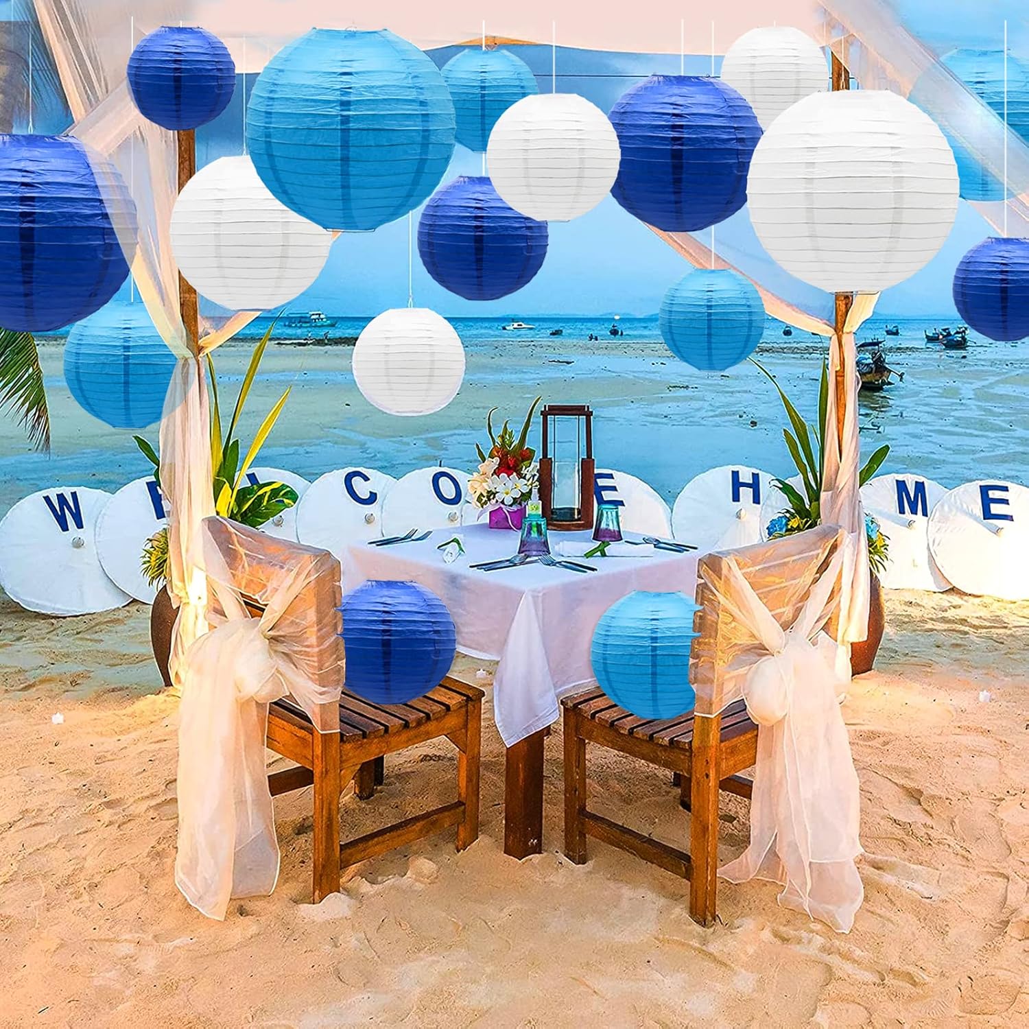 ADLKGG Blue Paper Lanterns Decorative, Hanging Round Paper Lantern Party Supplies for Anniversary