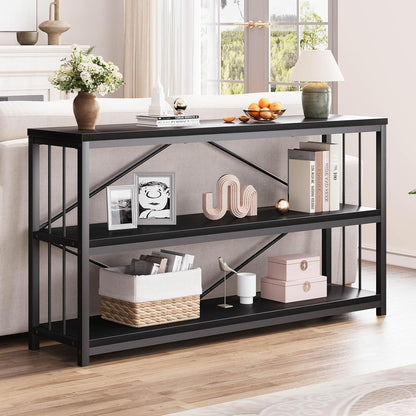 LVB Black Console Table, Modern Entryway Table for Hallway Living Room, Industrial Sofa Table