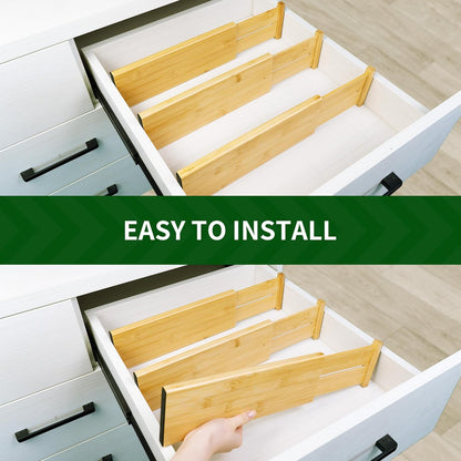 VaeFae 3 Pack Bamboo Drawer Dividers, 4" High Adjustable 16.6" - 21.8" Clothes Drawer Organizers