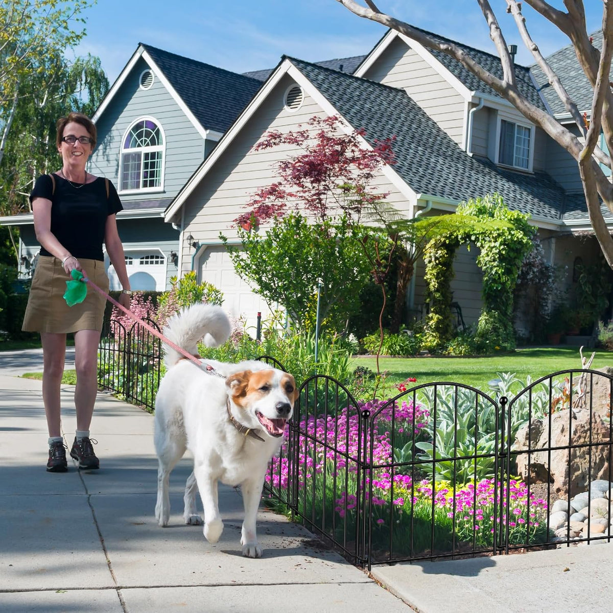 Decorative Garden Fence 17in (H) x20ft (L), Arched Rustproof Metal No Dig Fence for Dogs & Rabbit