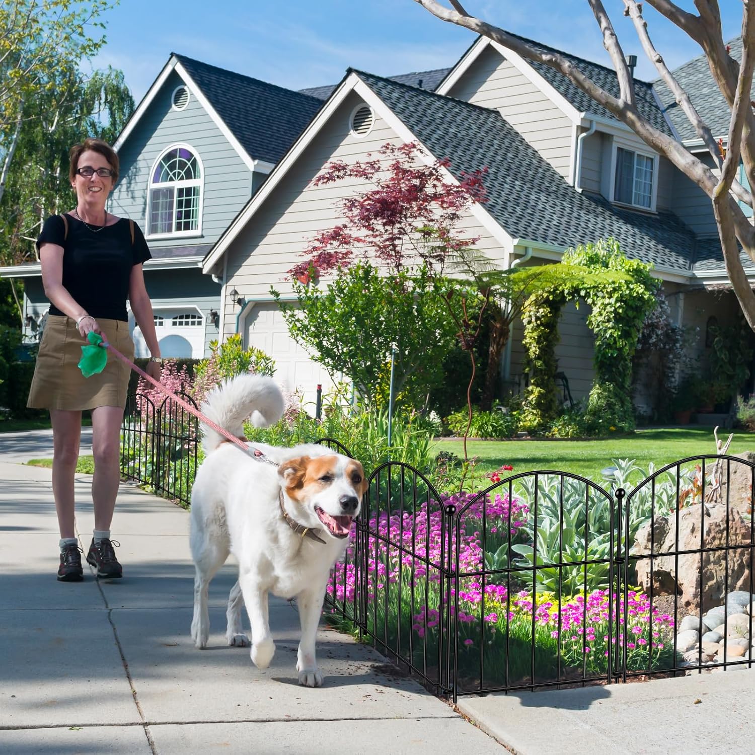 Decorative Garden Fence 17in (H) x15ft (L), Arched Rustproof Metal No Dig Fence for Dogs & Rabbit