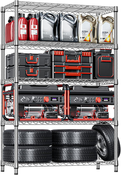 IZEUK 5-Tier Heavy Duty Metal Storage Shelving Unit (Chrome, 17.7" D x 47.2" W x 72.3" H, 1750 lbs