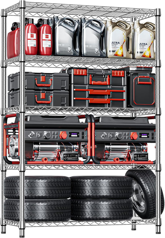 IZEUK 5-Tier Heavy Duty Metal Storage Shelving Unit (Chrome, 17.7" D x 47.2" W x 72.3" H, 1750 lbs