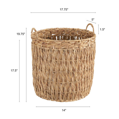 Household Essentials Tall Wicker Floor Basket, Woven Decorative Basket with Handles, Handmade