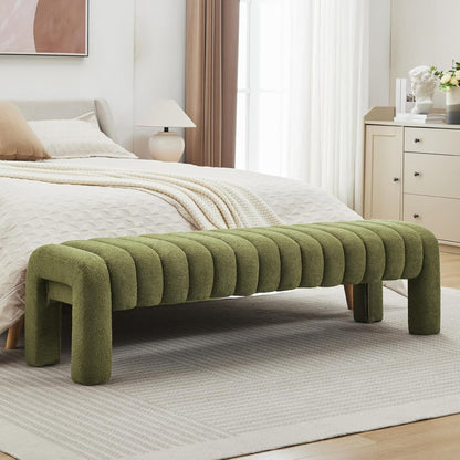 63" Bedroom Bench, Upholstered Entryway Bench, Modern End of Bed Ottoman with Solid Wood Legs and