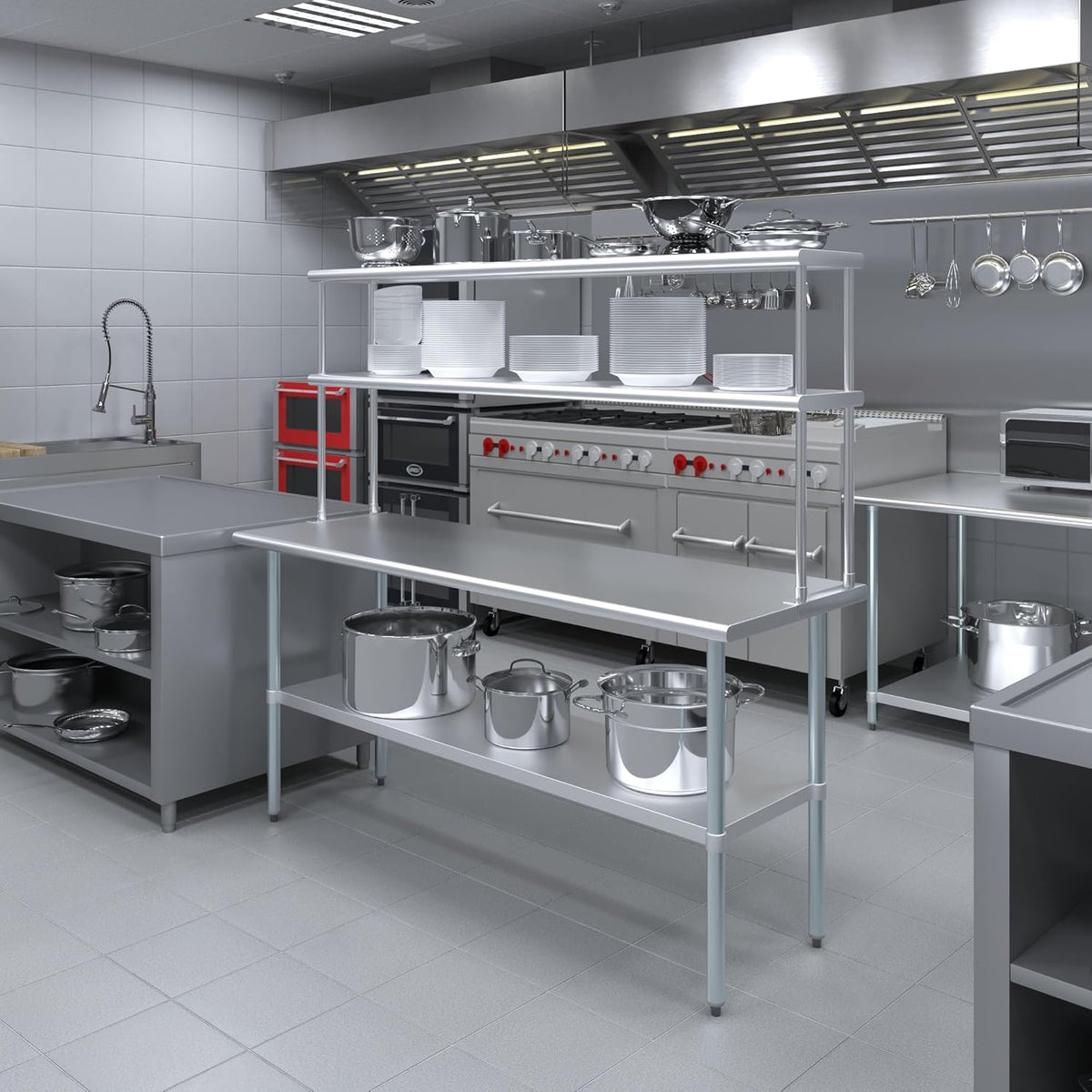 AmGood Double OverShelf Stainless Steel NSF - Many (72" Long x 12" Deep)