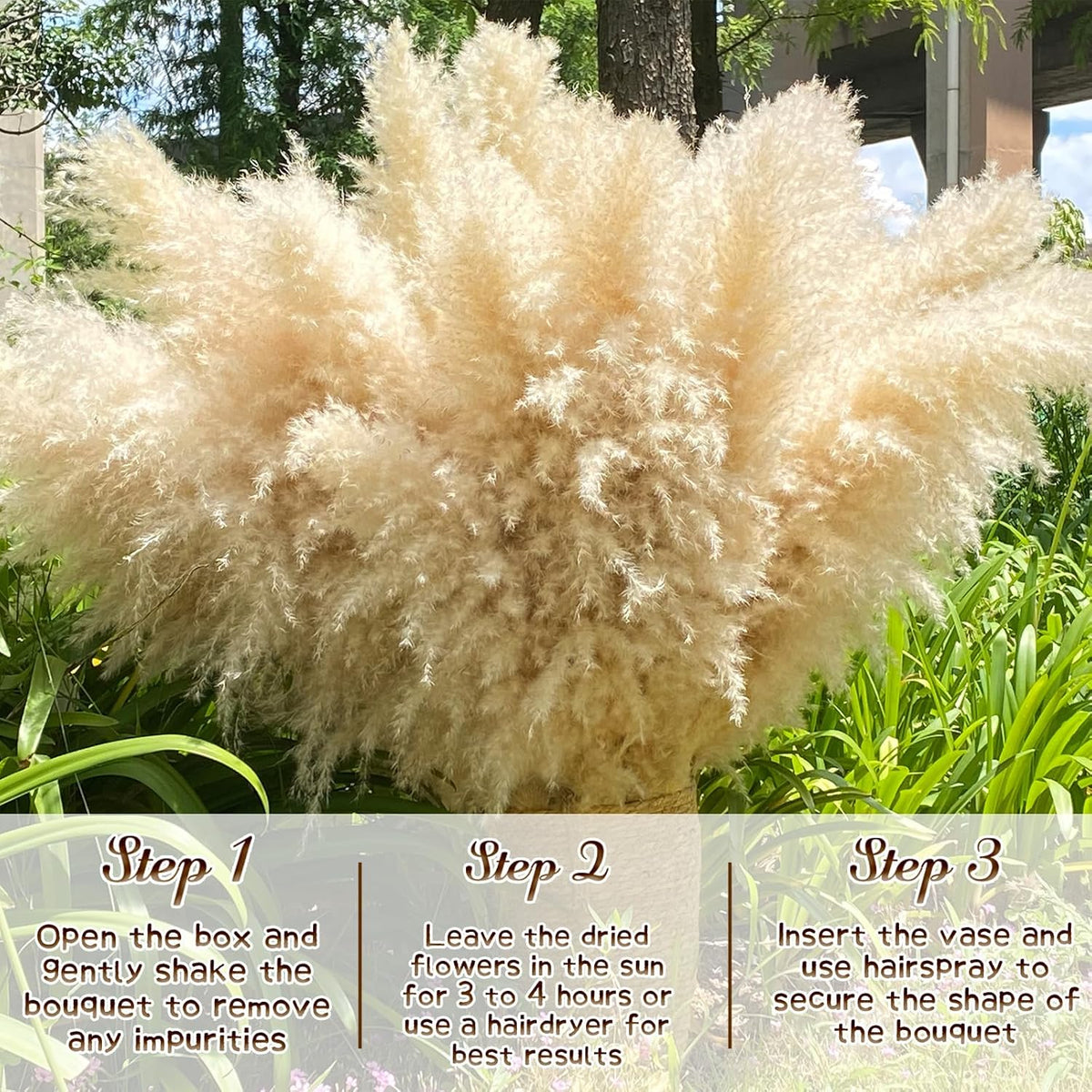 46" inch 11 Stems Natural Pampas Grass Tall Decor,Pompas Grass,Large Beige Tall Pampas Grass for