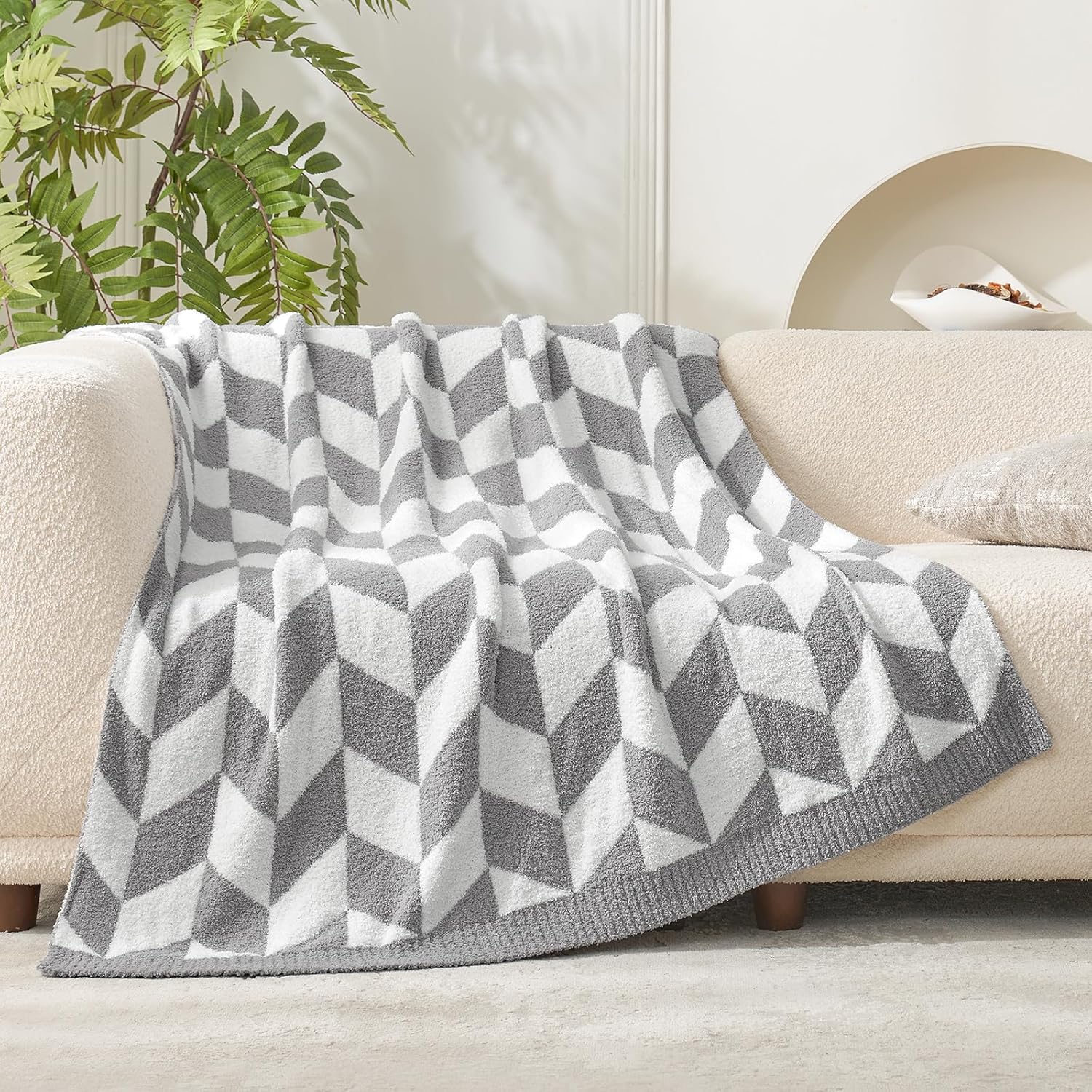 Snuggle Sac Chevron Throw Blanket for Couch, Reversible Super Soft Warm Blankets Cozy Knit Fuzzy