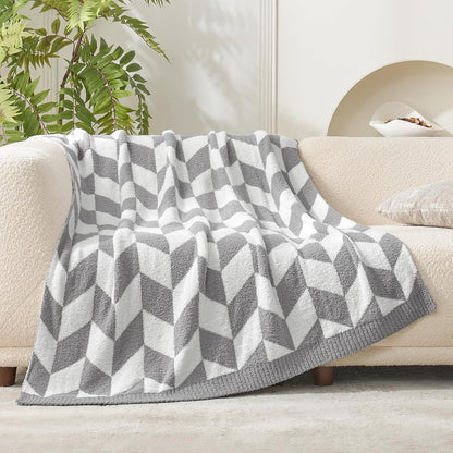 Snuggle Sac Chevron Throw Blanket for Couch, Reversible Super Soft Warm Blankets Cozy Knit Fuzzy