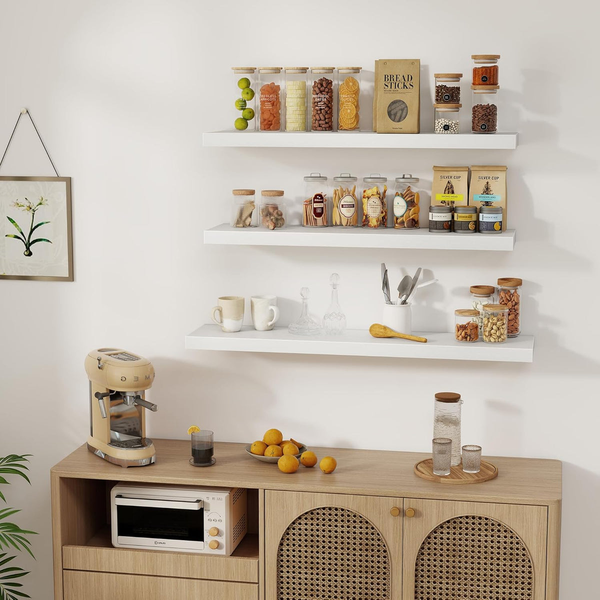 Fun Memories White Floating Shelves 36 Inch Long, Rustic Farmhouse Bathroom Shelves Over Toliet, 36