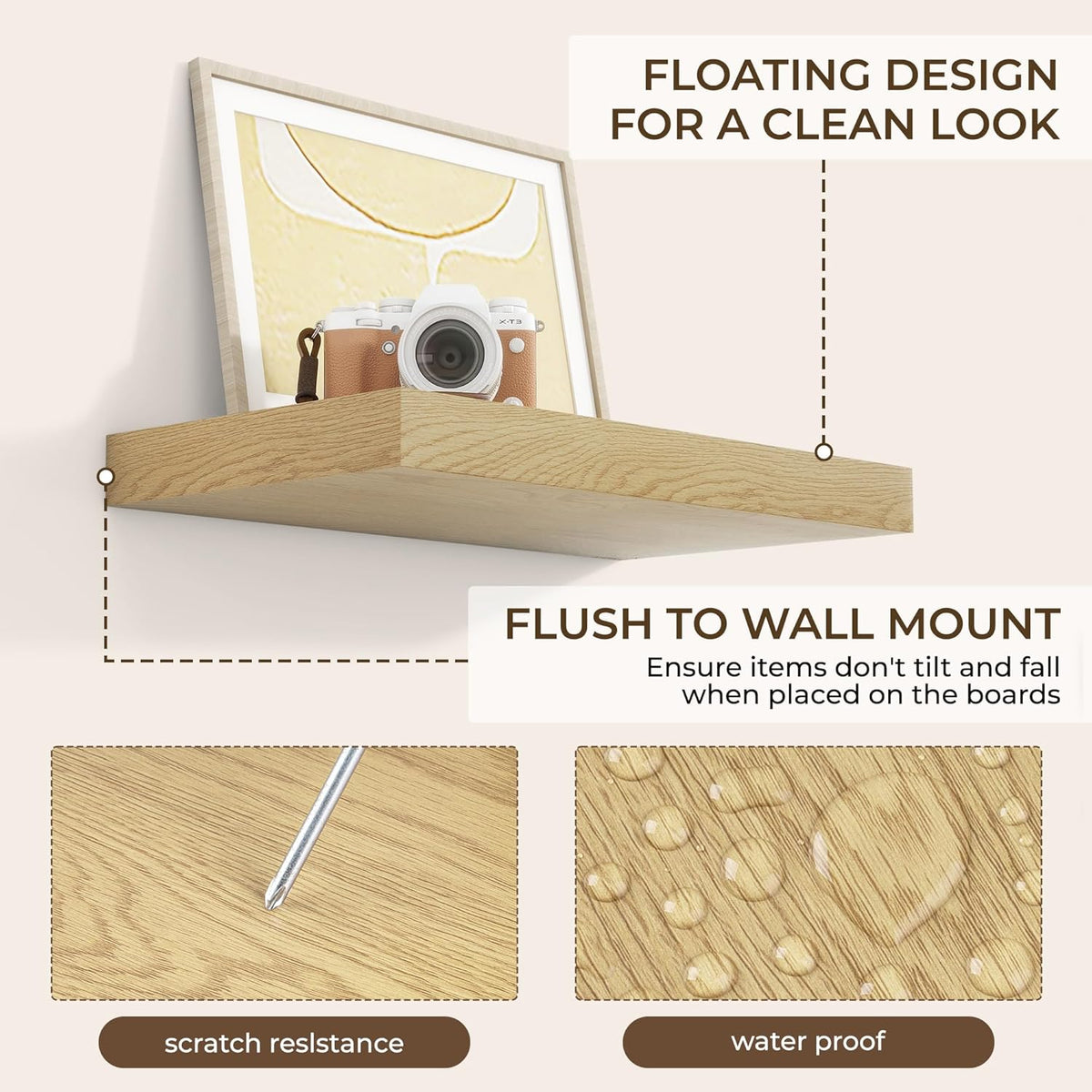 RICHFOCUS 16Inch Floating Shelves for Wall 2 Pack Shelves for Bedroom|Kitchen|Bathroom Wall Mounted