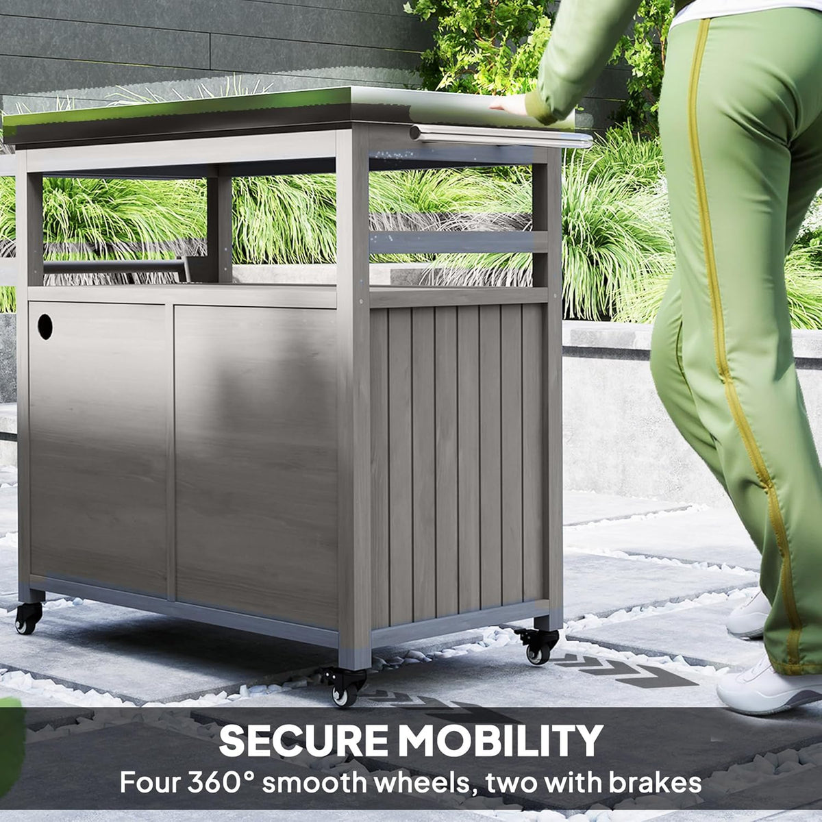 Outsunny Outdoor Grill Cart with Wheels and Storage, Solid Wood Outdoor Kitchen Island with