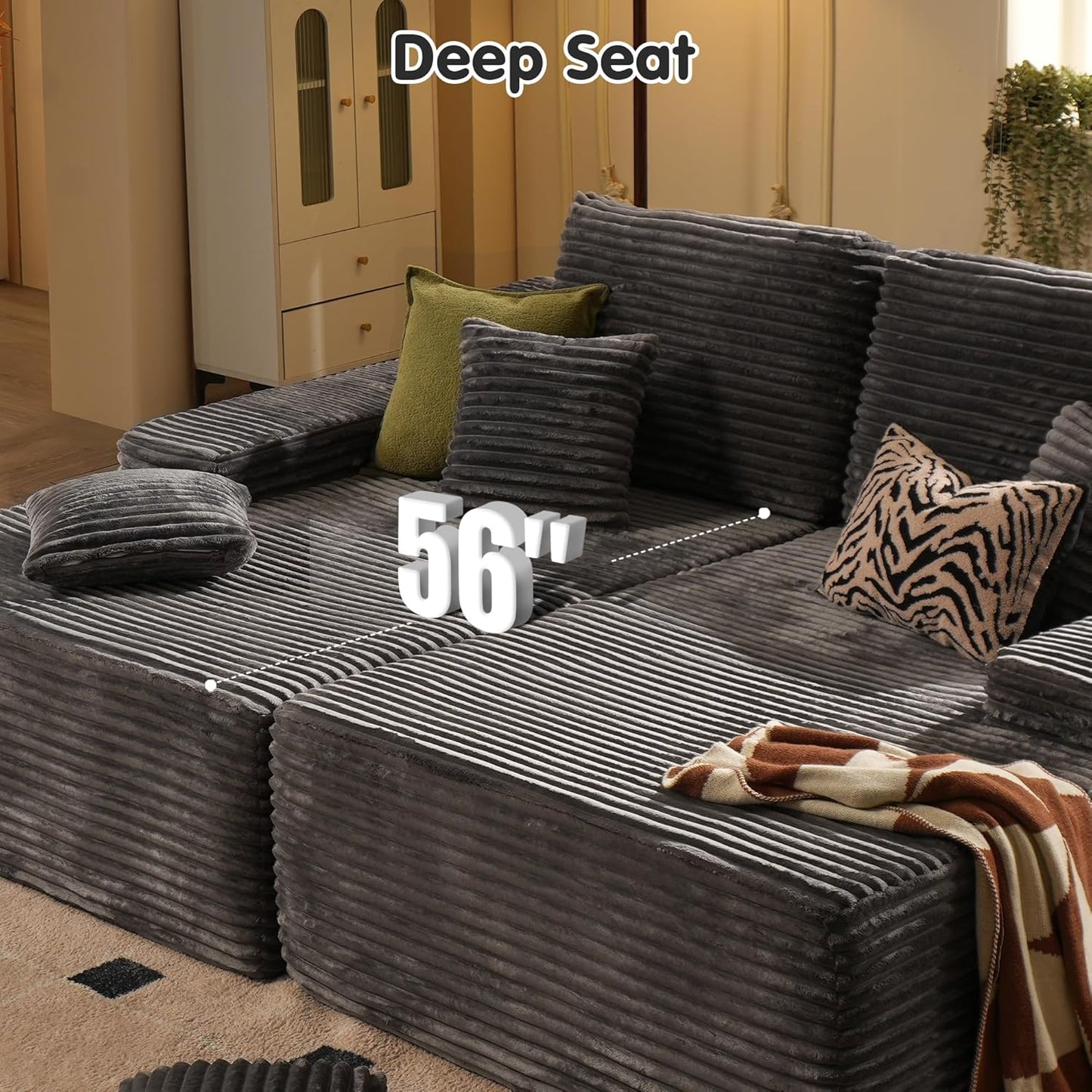 ovios 81" Oversized Sectional Double Lounge Chaise with Cloud Plush Sofa Bed, No Assembly Required