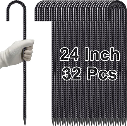 VVOKGO Rebar Stakes 24 Inch J Hook Heavy Duty Ground Anchors (32pcs), 3/8 Inch Diameter Metal Steel