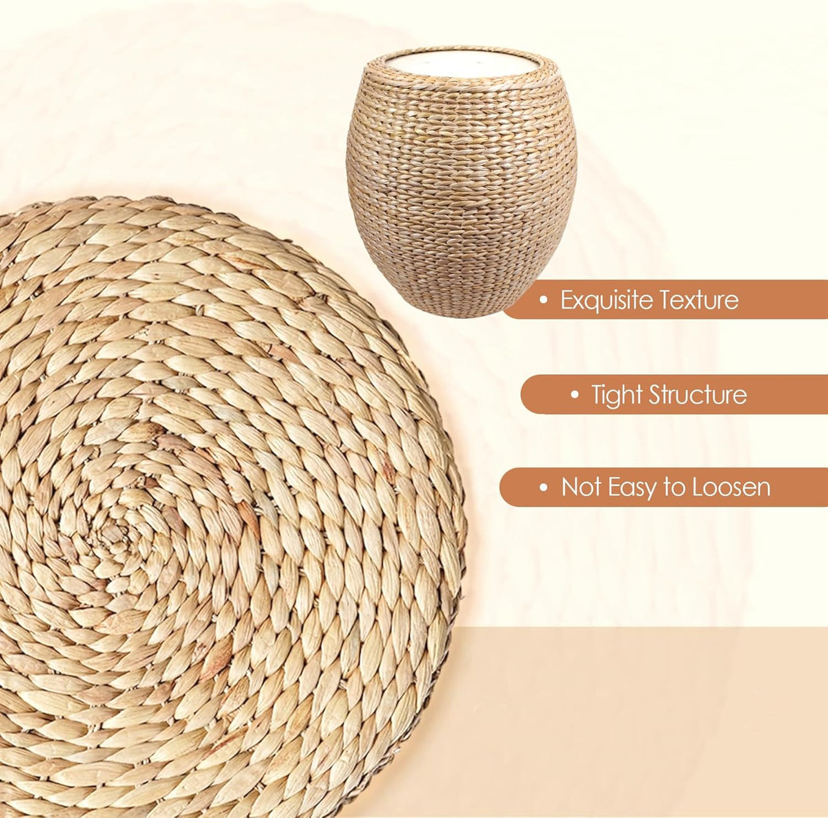 Round Poufs Ottoman,Hand Woven Natural Braided Cattail Ottomans Pouf for Patio,Home,Office,Living