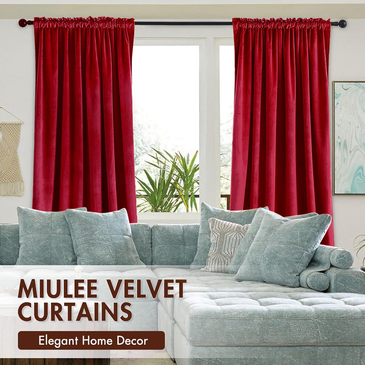 MIULEE Christmas Red Velvet Curtains Thermal Insulated Blackout Curtain Drapes for Bedroom Living