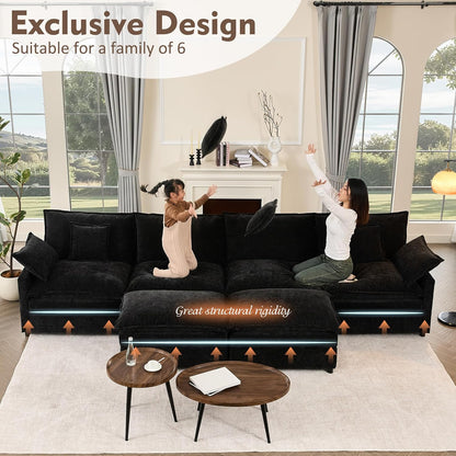 142.5" U Shaped Couch, Modular Sectional Sofa, 3-Seater Comfy Cloud Couch with Movable Ottoman