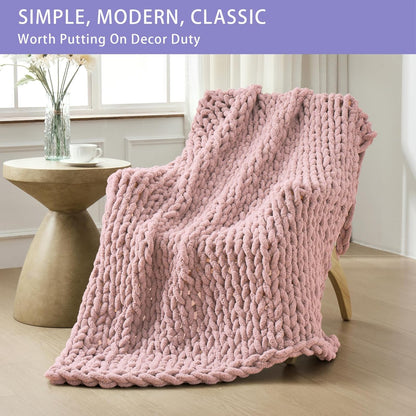 Bigacogo Chunky Knit Throw Blanket for Couch, 60x80 inches, 100% Hand Knitted with Thick Jumbo