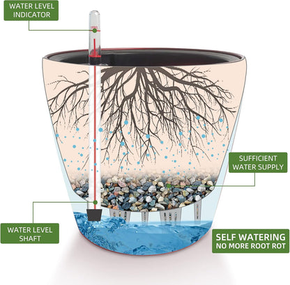 Dexceder 9x8 Inches High Gloss Self Watering Planter Indoor Outdoor, Inner Pot Design, Thickened