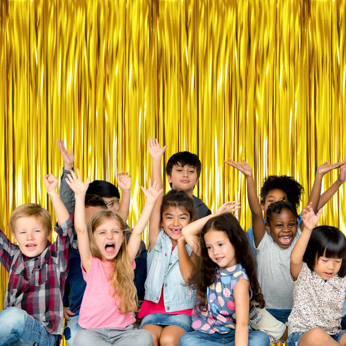 GOER 3.2 ft x 9.8 ft Metallic Tinsel Foil Fringe Curtains Party Photo Backdrop Party Streamers for