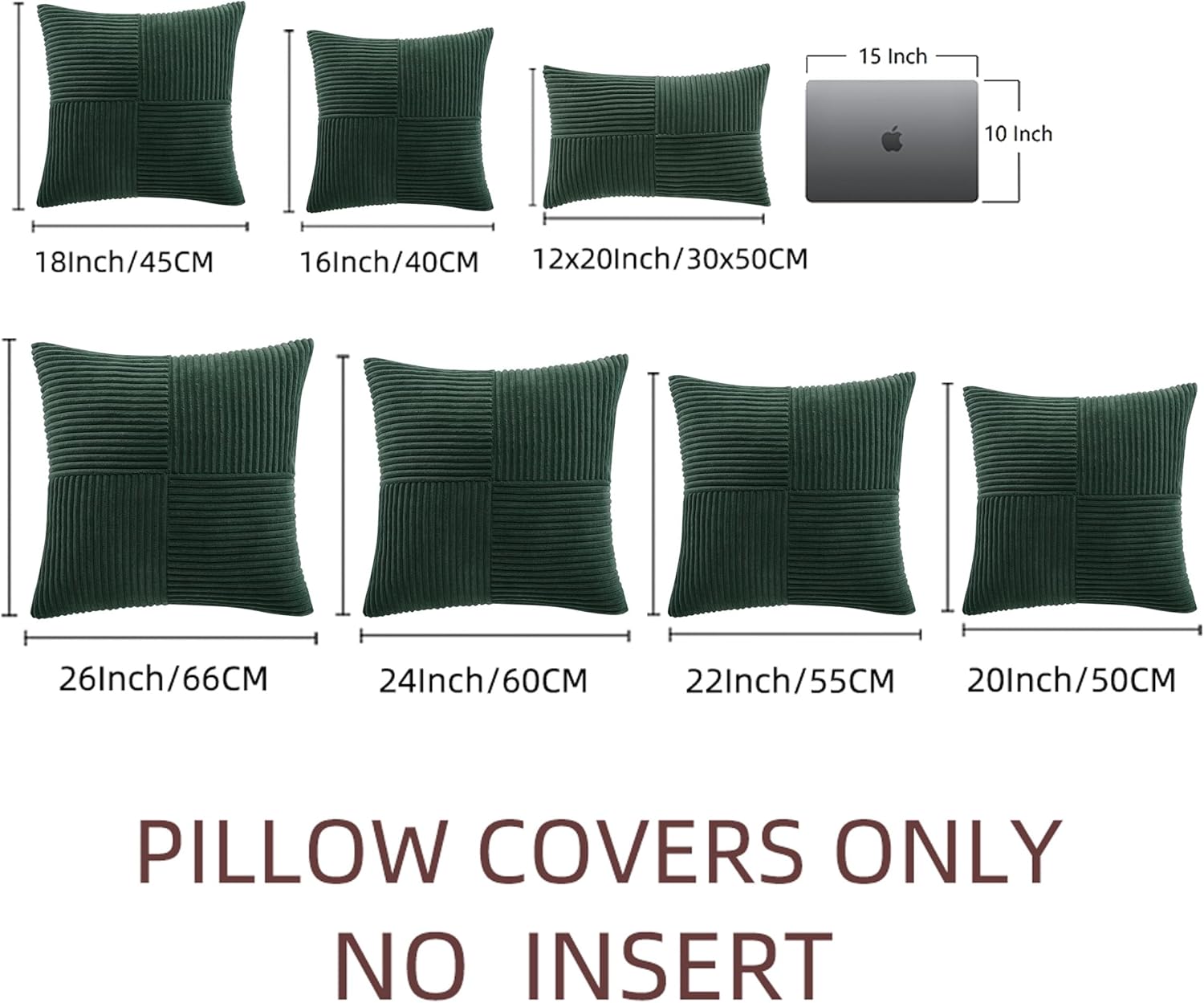 Fancy Homi Set of 2 Dark Green Samll Decorative Throw Pillow Covers 14x14 Inch for Living Room