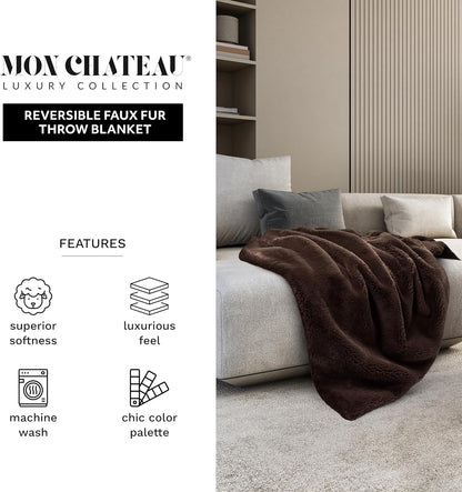 Mon Chateau Luxury Ultimate Plush Faux Fur Throw with 6cm Foldover for Couch, Sofa, or Bed - Plush
