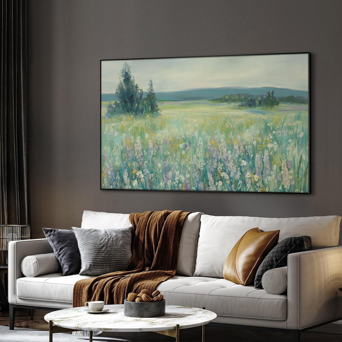 SIGNWIN 36"x60" Extra Large Framed Wall Art Wildflower Meadow Landscape Soft Pastel Nature