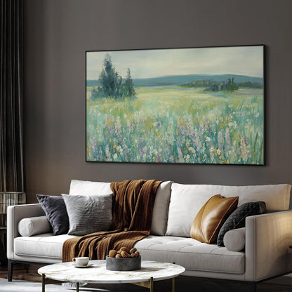 SIGNWIN 36"x60" Extra Large Framed Wall Art Wildflower Meadow Landscape Soft Pastel Nature