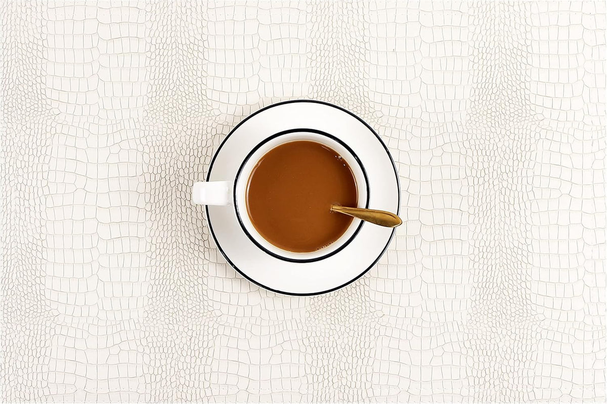 Faux Leather Hardboard Placemats, Set of 6 PU Table Mats, Easy to Clean, Heat & Stain Resistant for
