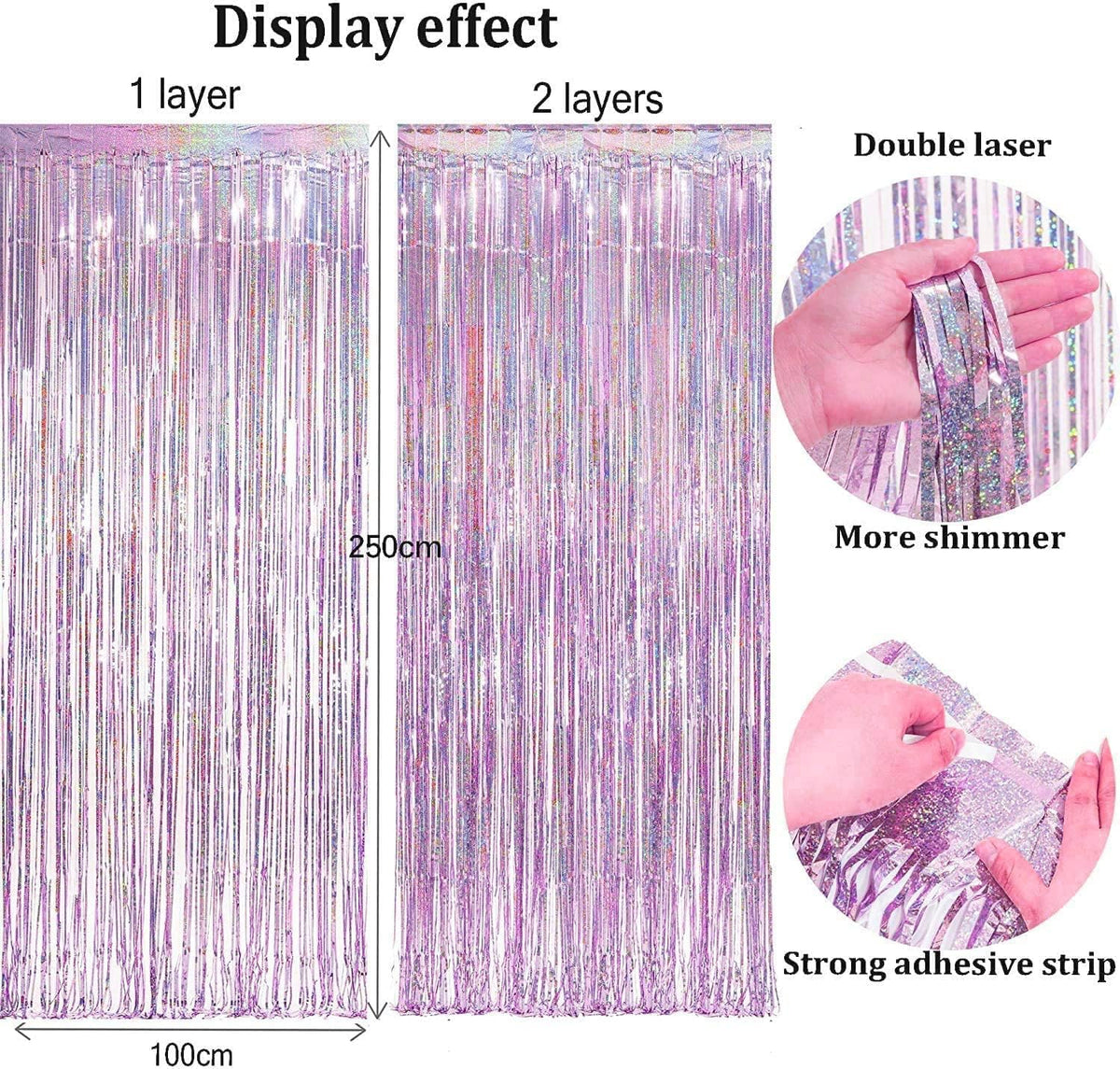 BRAVESHINE Pink Blue Tinsel Foil Fringe Curtains - 2Pcs 3.2x8.2ft Holidays Photo Streamers Backdrop