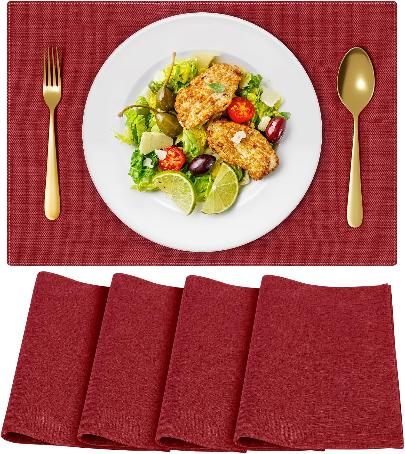 Cloth Placemats, Set of 4 Heat-Resistant Cotton Linen Blend Double Layered Machine Washable Place