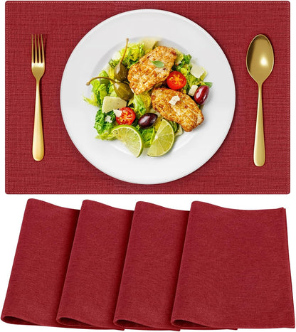 Cloth Placemats, Set of 4 Heat-Resistant Cotton Linen Blend Double Layered Machine Washable Place