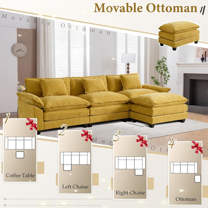 URRED Modular Sectional Sofa Comfy Cloud Couch, Modern Chenille Sofa Sleeper Deep Seat Couches with