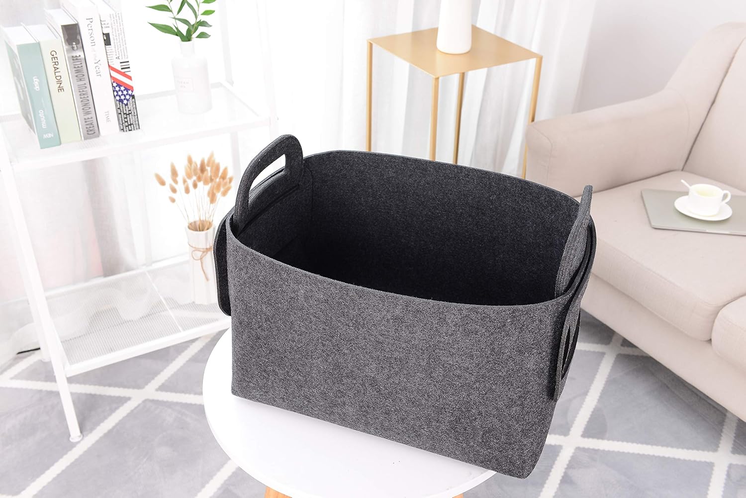 Storage Basket Felt Storage Bin Collapsible& Convenient Box Organizer with Carry Handles for Office