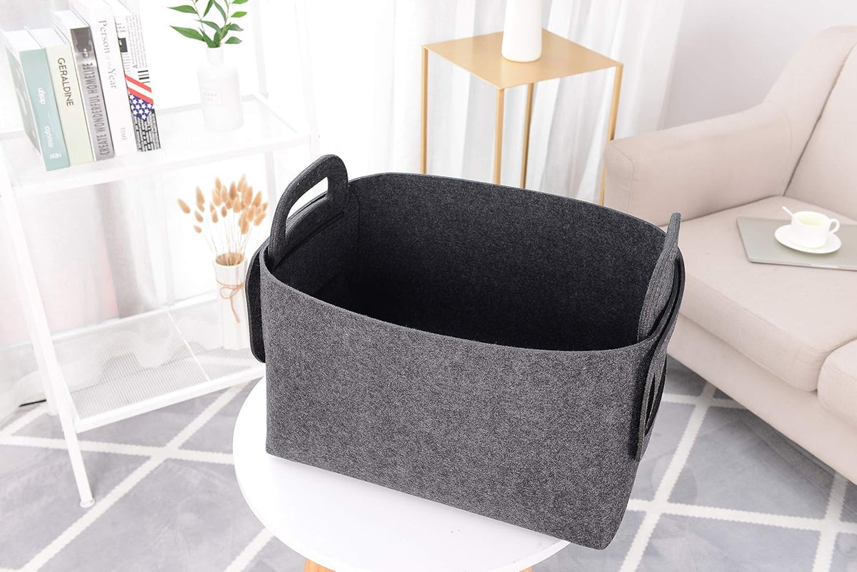 Storage Basket Felt Storage Bin Collapsible& Convenient Box Organizer with Carry Handles for Office